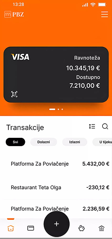 Screenshot PBZ računa